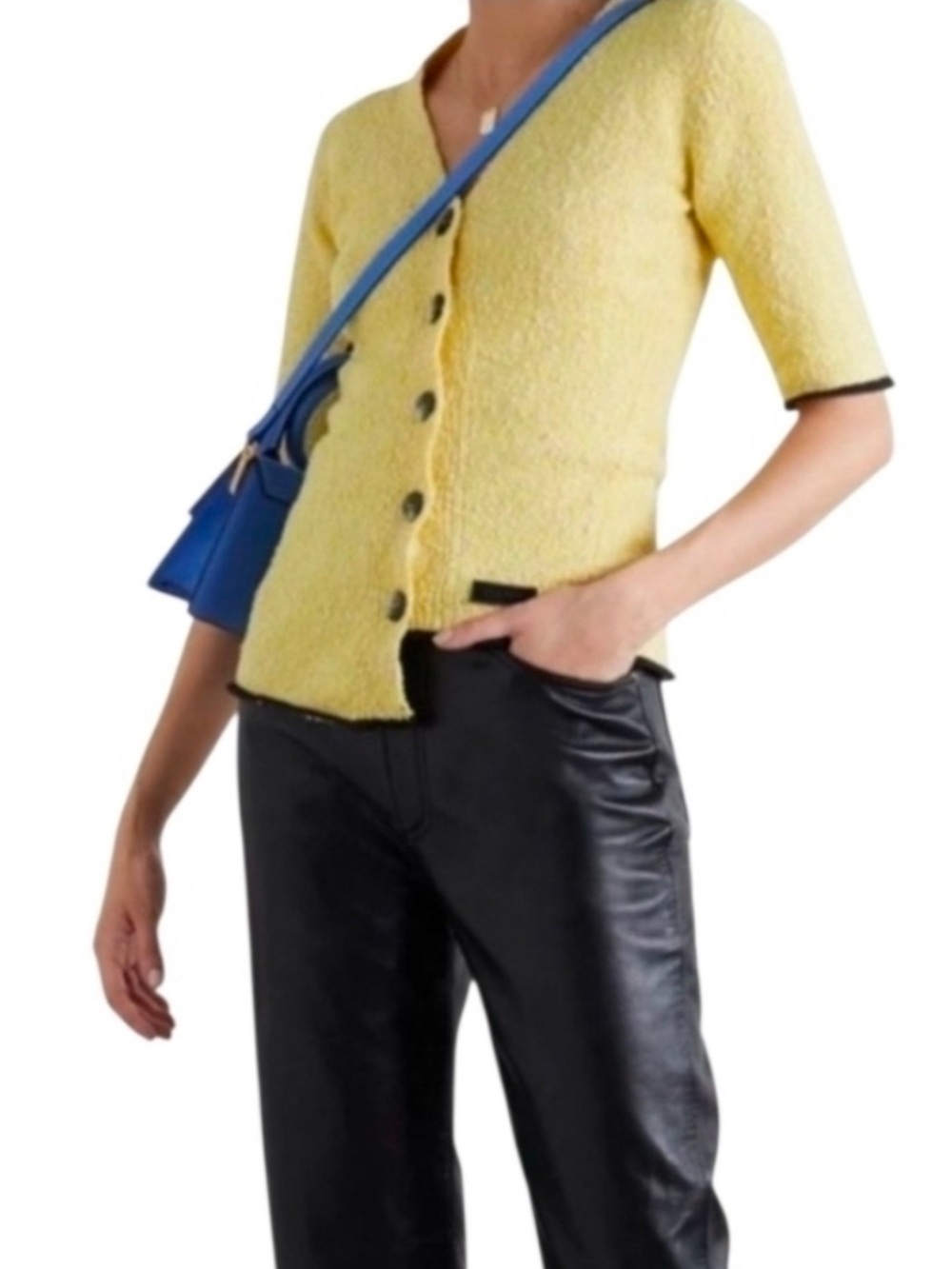 Ganni Sweater Slub Cardigan Boucle Short Sleeve in Yellow